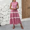 Summer 2026 Middle East High-End Lace Trim Patchwork Maxi Slip Dress with French Stripes