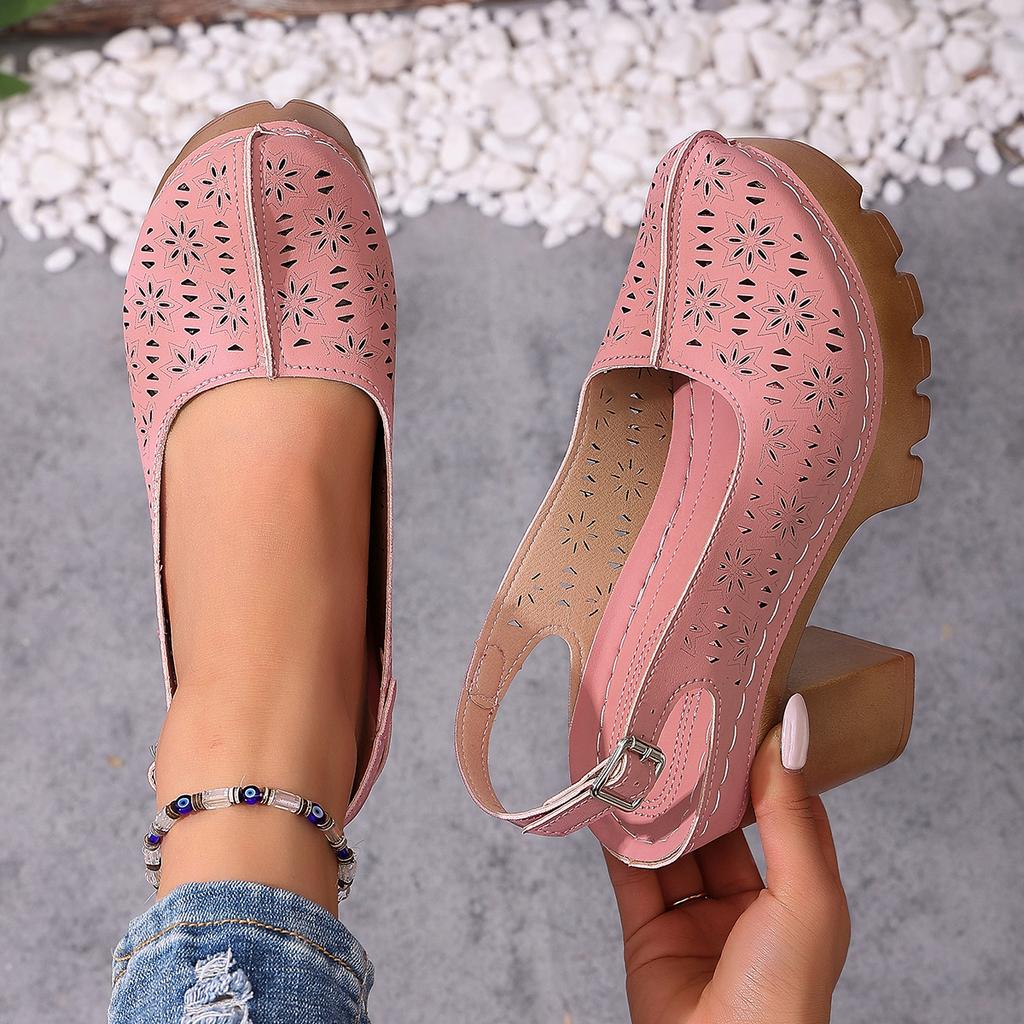 Women Sandals Breathable Hollow Closed Toe Sandals Plus Size Round Toe High Heel Shoes Women Designer Shoes De
