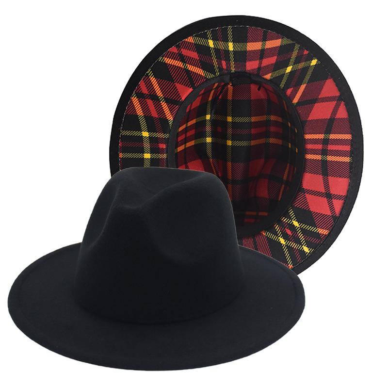 New Top Hat Outer Black Inner Pattern Double-Sided Jazz Hat Felt Hat Wholesale European And American Big Eaves Hat