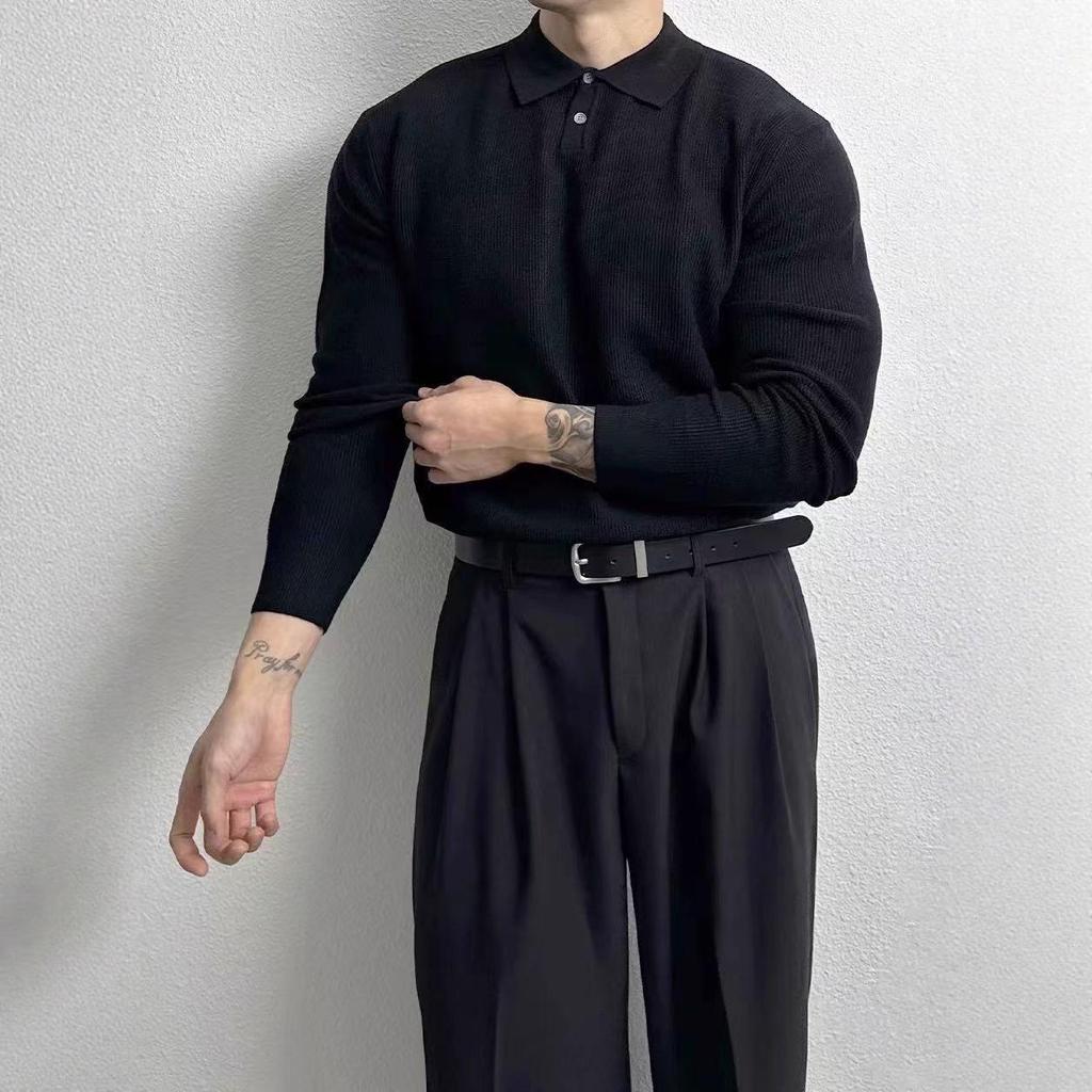 Maglione Polo a Maglia Premium da Uomo - Stile Coreano, Delicato sulla Pelle, Versatile, Vestibilità Larga, Look Maturo