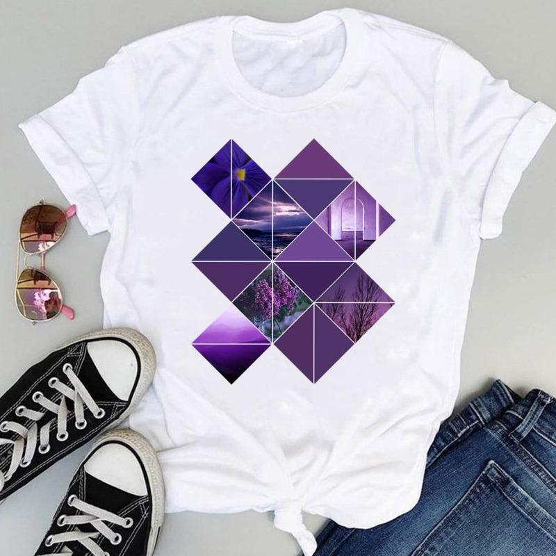 Watercolor Lovely Striped 90s Summer Fashion Women Print Tee Top Tshirt Short Sleeve Lady Female Clothing Casual Graphic T-shirt