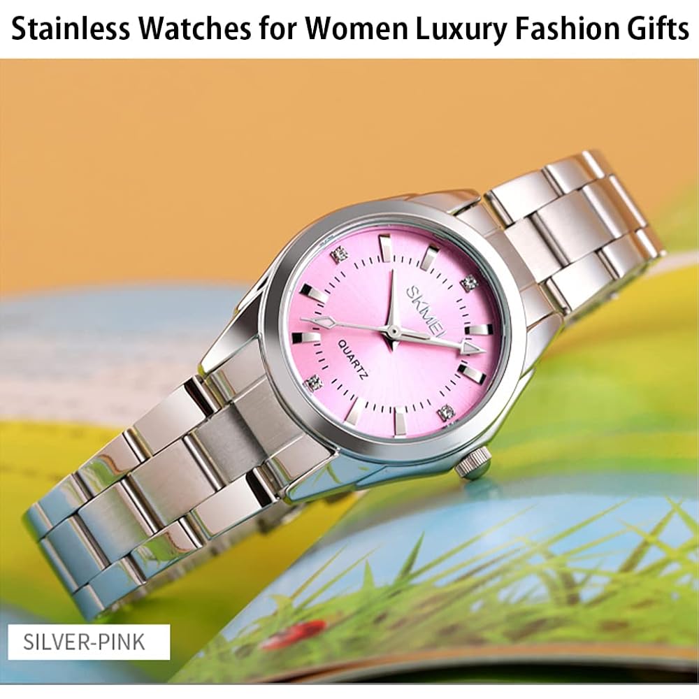 SKMEI Women's Classic Analog Quartz Watch Silver Stainless Steel Waterproof Casual Simple Design