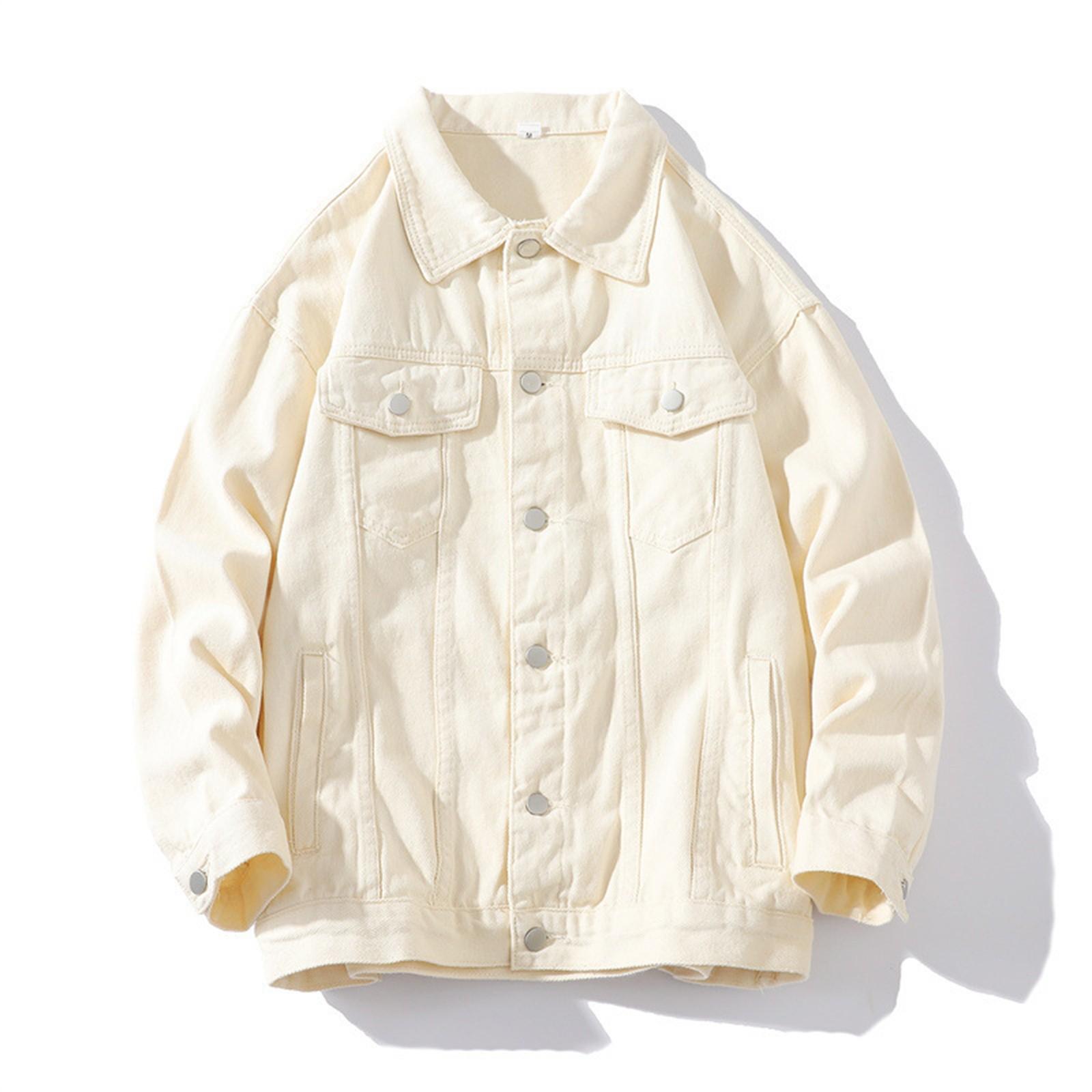 

Осенне-зимняя мужская куртка-поло на пуговицах, однотонная повседневная куртка XL белый