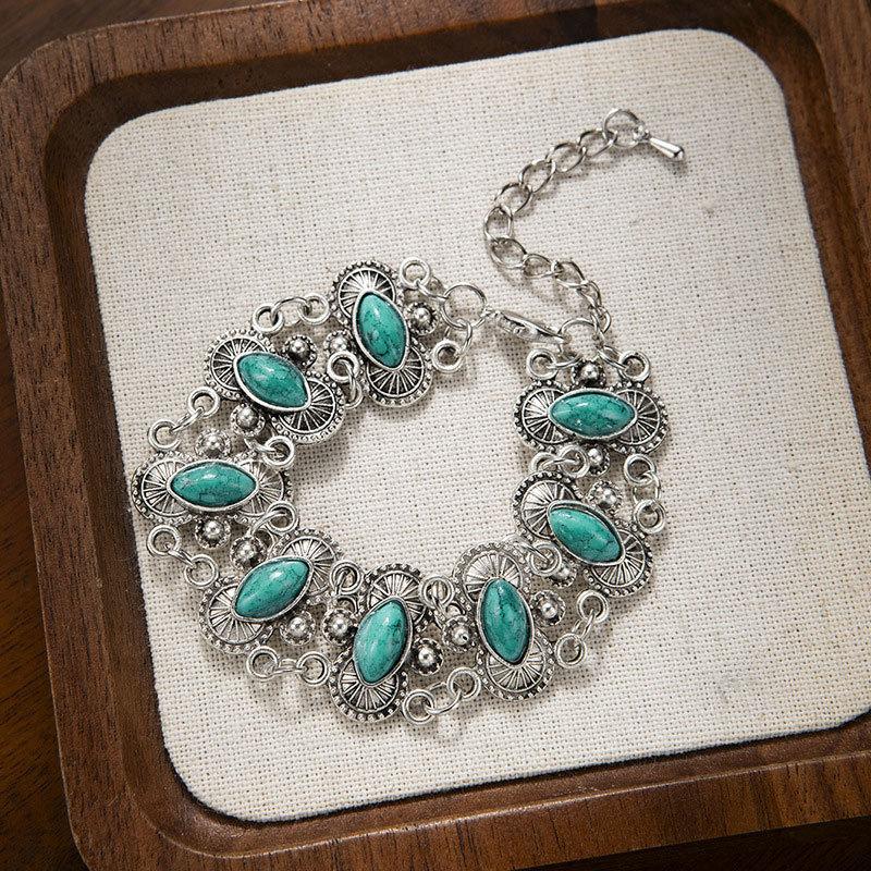 Retro Turquoise Bracelet Ethnic Style Jewelry Women's Light Luxury Style Bracelet