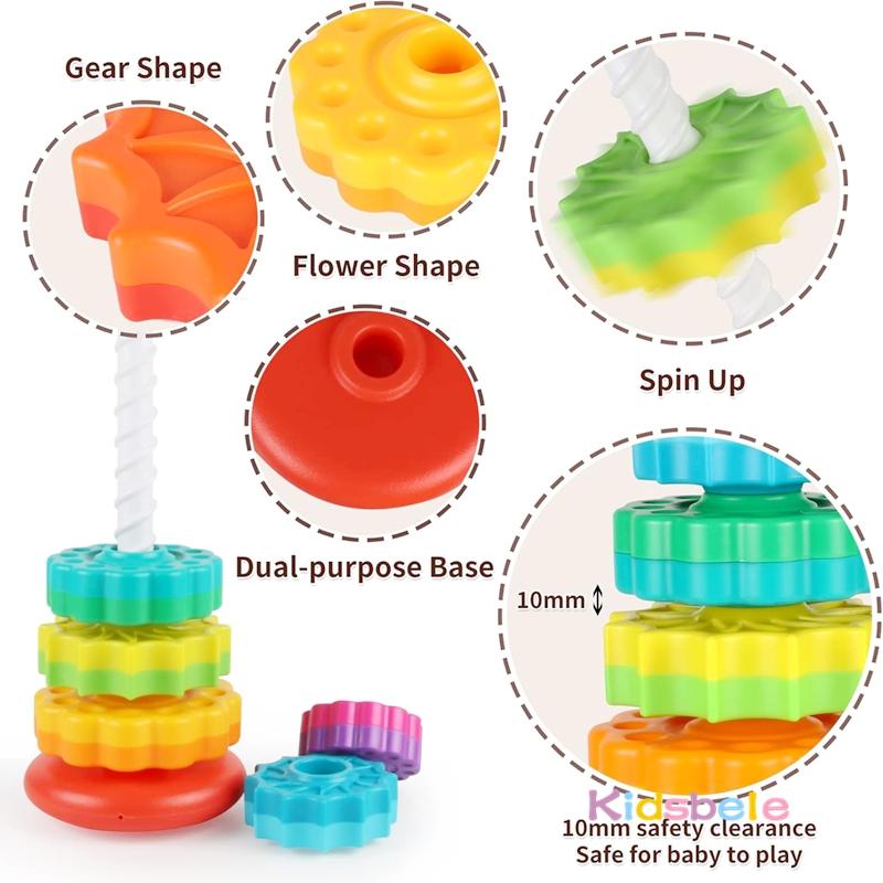 Baby Spinning Stacking Sensory Toys Colorful Rainbow Tower Montessori Fine Motor Skills Ring Toy Party Birthday Gift For Infants