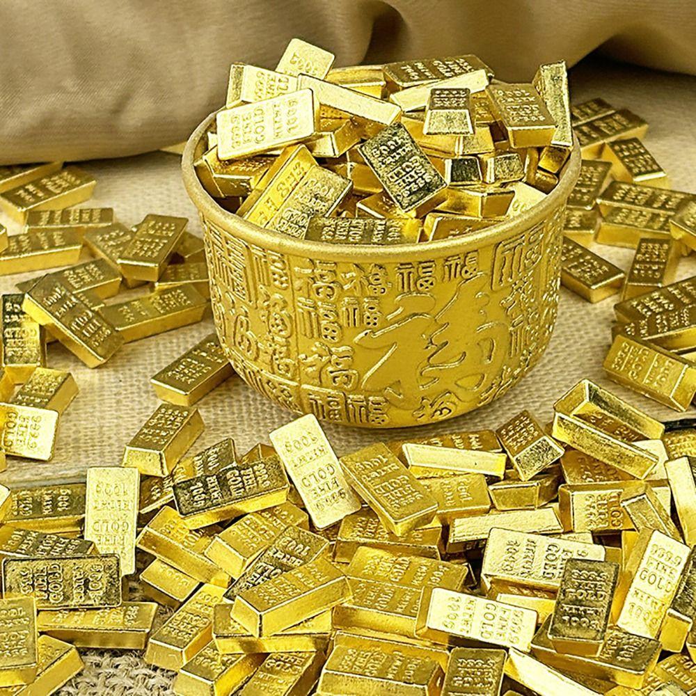 50/100Pcs Durable Alloy Small Gold Bar Solid Mini Wealth Attraction Ornament Golden Brick Craft Home Decoration