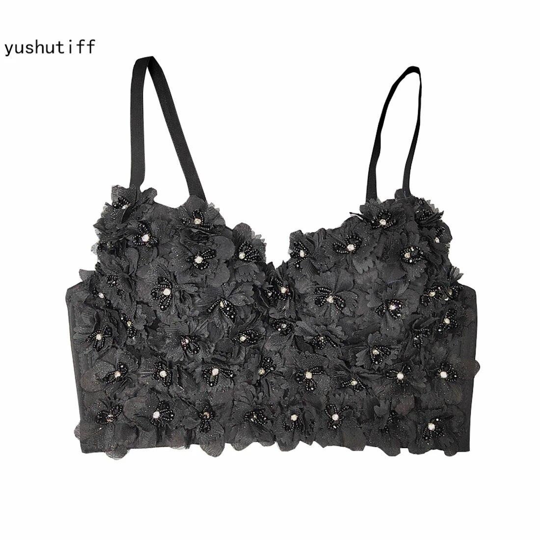 

Укороченный топ yushutiff с цветочным хрусталью и стразами, женский корсетный топ для ночного клуба, вечерние, Rave, бюстье, бюстгальтер, жилеты без рукавов, одежда