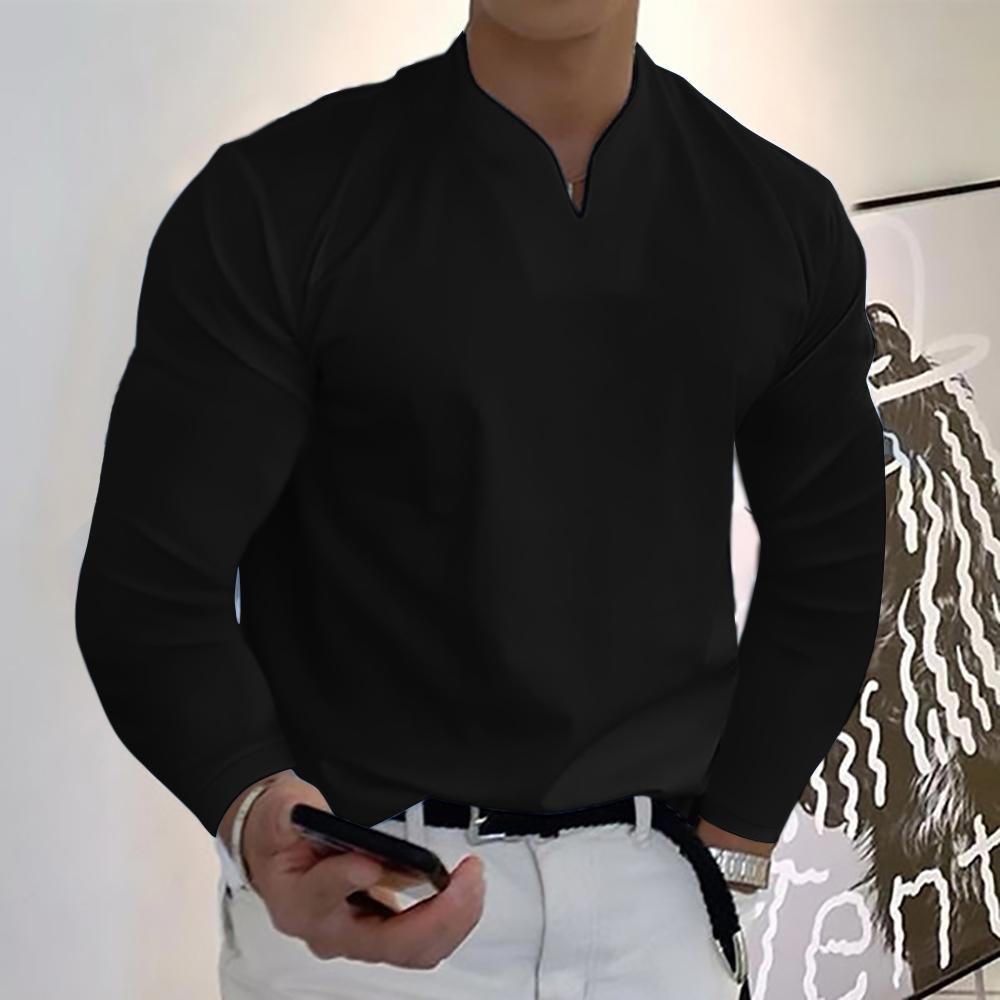 Order A Size Up,Men's Clothes Spring Autumn V-neck Loose Fit Long Sleeve T-shirts Solid Color Tops Casual Tees Shirts Mens Shirts