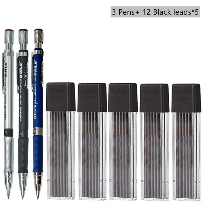 2.0mm Mechanical Pencil Black/Color Lead Refill Sketching Pencil Art Sketch Painting Writing Tool For School Office Stationery