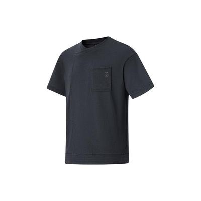 Li Ning Jackie Chan Kung Fu Series Solid Color Loose Round Neck Short Sleeve T-Shirt Men Tops Charcoal-Black AHST621-3