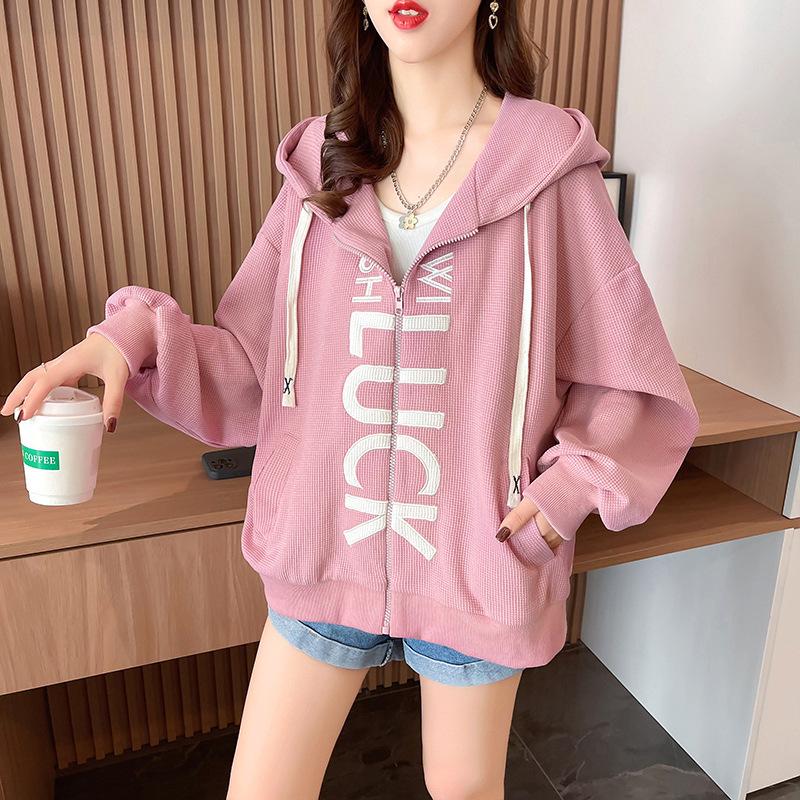 Jachetă Casual de Toamnă pentru Femei, Largă, cu Mâneci Lungi, cu Glugă, Imprimeu cu Litere