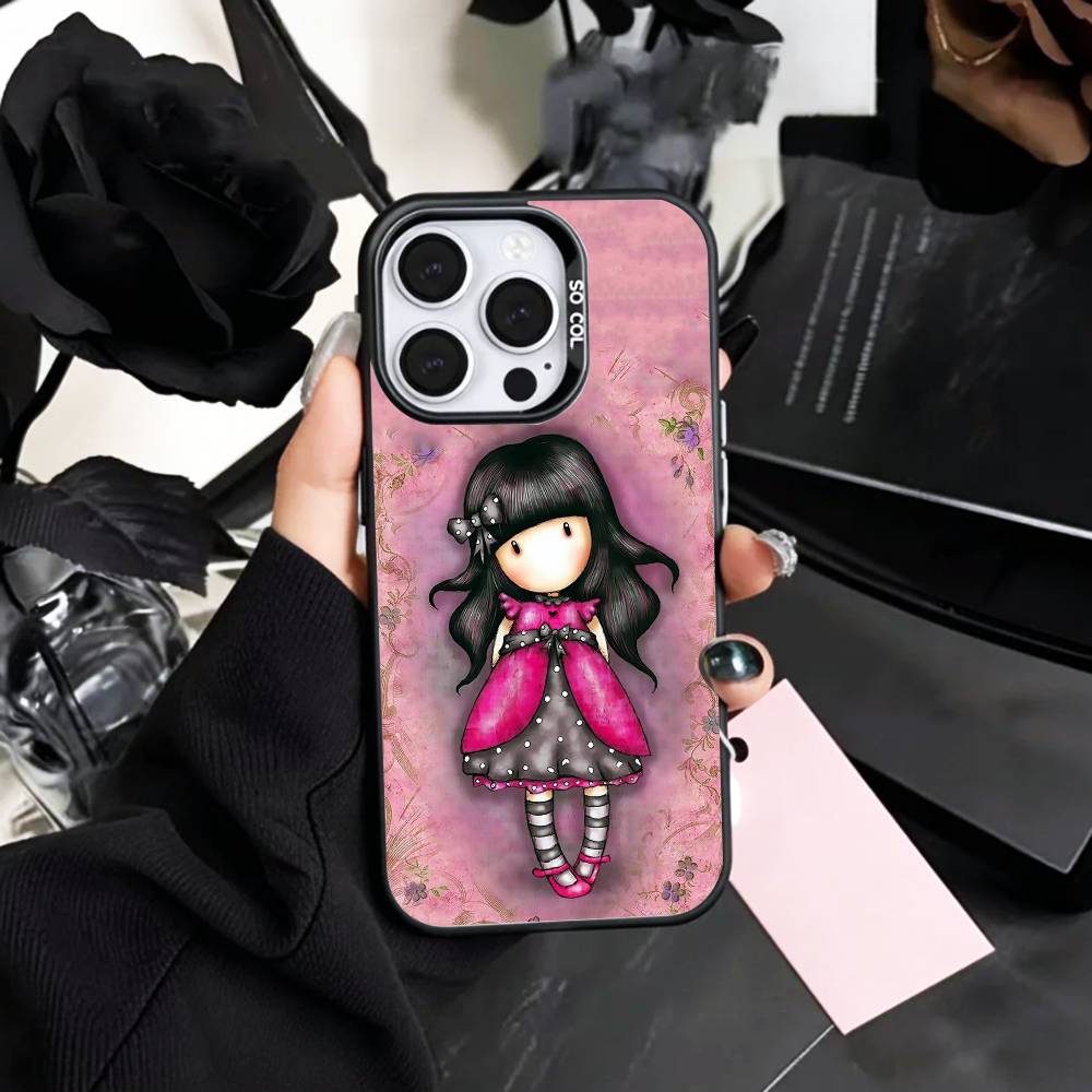 L-Lovely S-Santoro G-Gorjuss Series Phone Case For iPhone17,16,15,14,13,12,11 Plus,Pro Max Colored Silver Plated Inside Cover