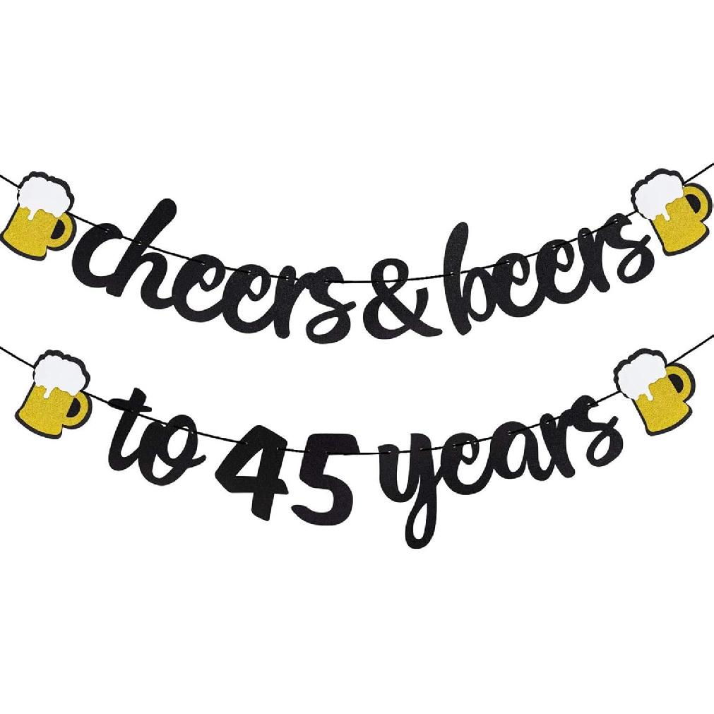 30th Birthday Decorations - Cheers and Beers to 30 Years Banner, Happy 30th Birthday Banner Sign Pre-Strung, Anniversary Party Supplies (Black Gold)