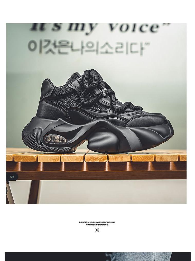 European Men's Thick Sole Air Cushion Height-Boosting White Dad Sneakers: Winter Casual Sports Style