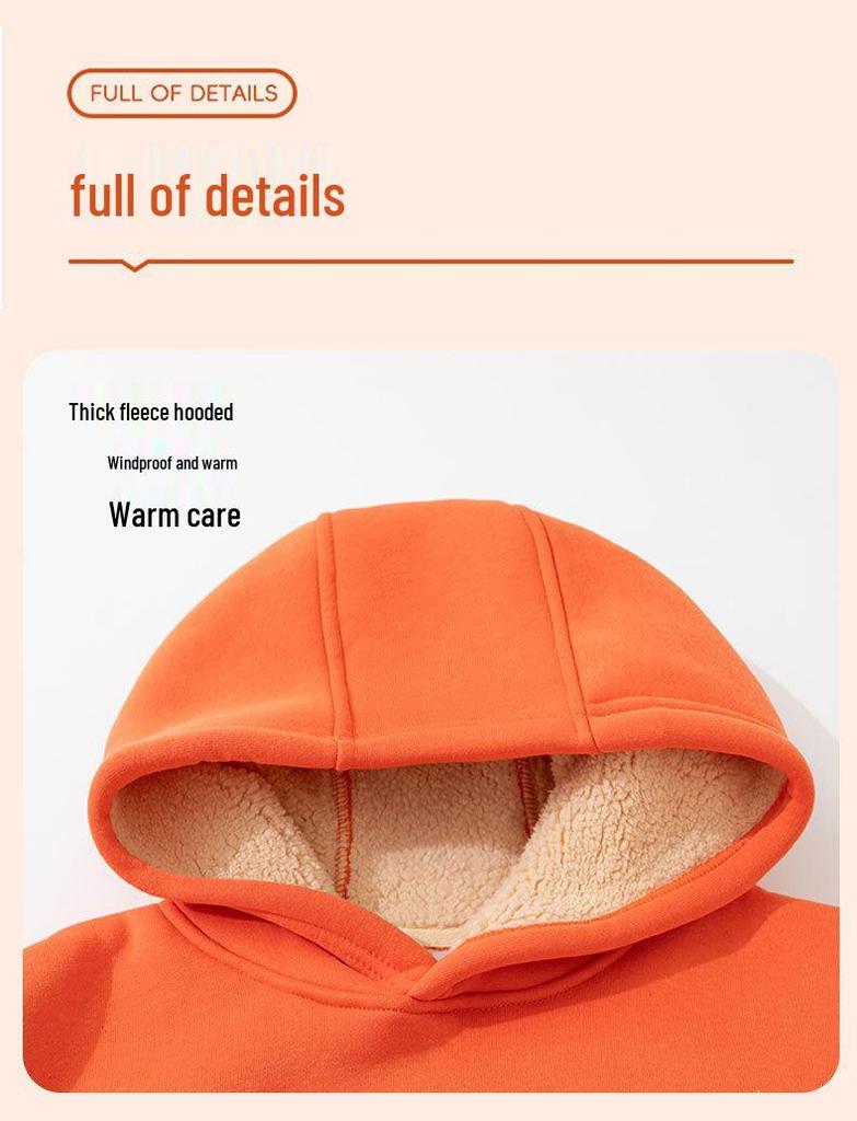 Girls' Plus Velvet Lambswool Hooded Sweatshirt - Warm, Thickened Pullover for Spring 2026 Trend