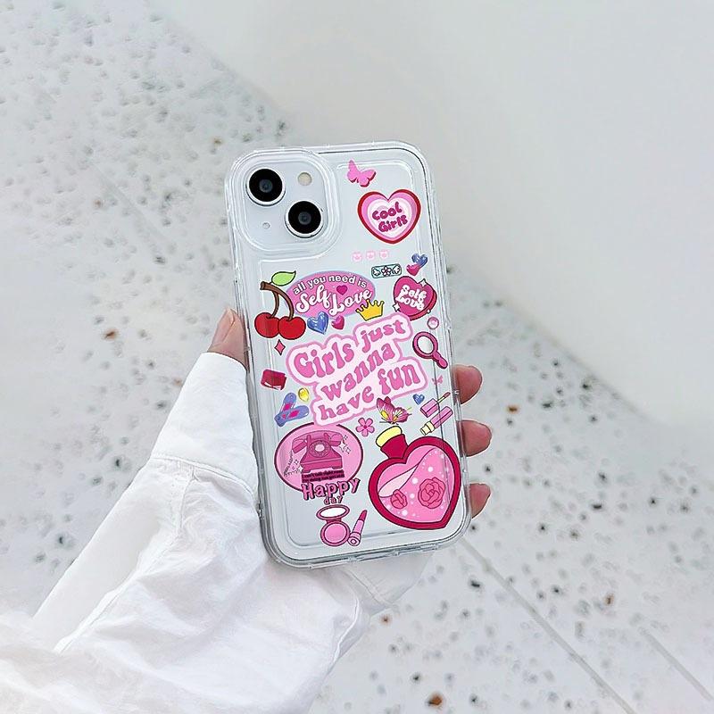 Pink Love Cherry iPhone15promax Mobile Phone Case Apple 14 Soft 11promax Anti-drop 12/13Pro