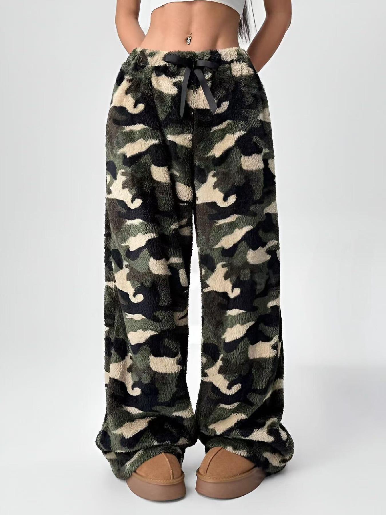 2026 Leopard Print Women s Wide-Leg Casual Pants - European  American New Style Medium камуфляжный