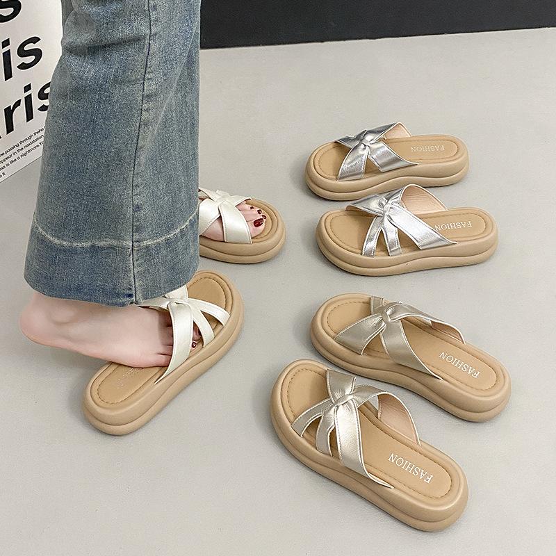Cool slippers female summer wear 2025 new fairy style with skirt platform beach sandals fashion one-word drag female