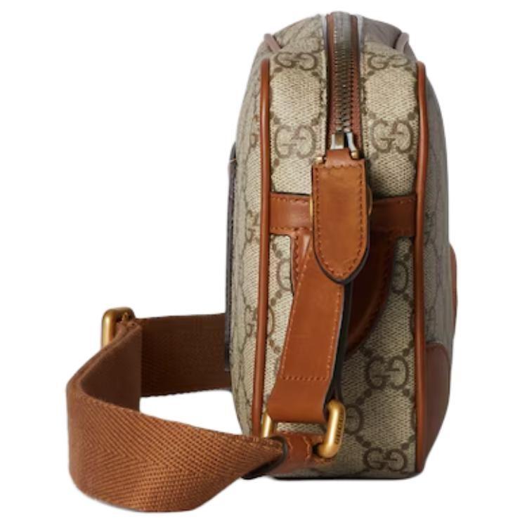 Gucci GG Emblem Leather Trim Shoulder Bag Extra Mini Men's Beige & Dark Brown 821216-FAED3-9786
