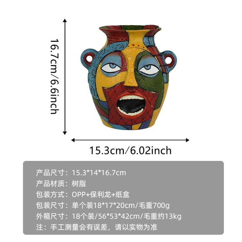 Resin Vase Abstract Portrait Pot Scared Face Succulent Pot Hand-painted Artwork Flower Vase Flowerpot Home Decoration
