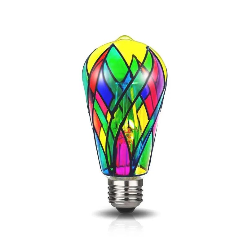 Stained Glass Light Bulb 4W St64 Led Light Bulb Painted Glass E26 Base Mosaic Night Lamp Home Decor Romantic Festive Atmosphere