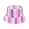 Japan and Korea casual fashion rabbit fur hat colorful striped basin hat warm bucket hat women's trend