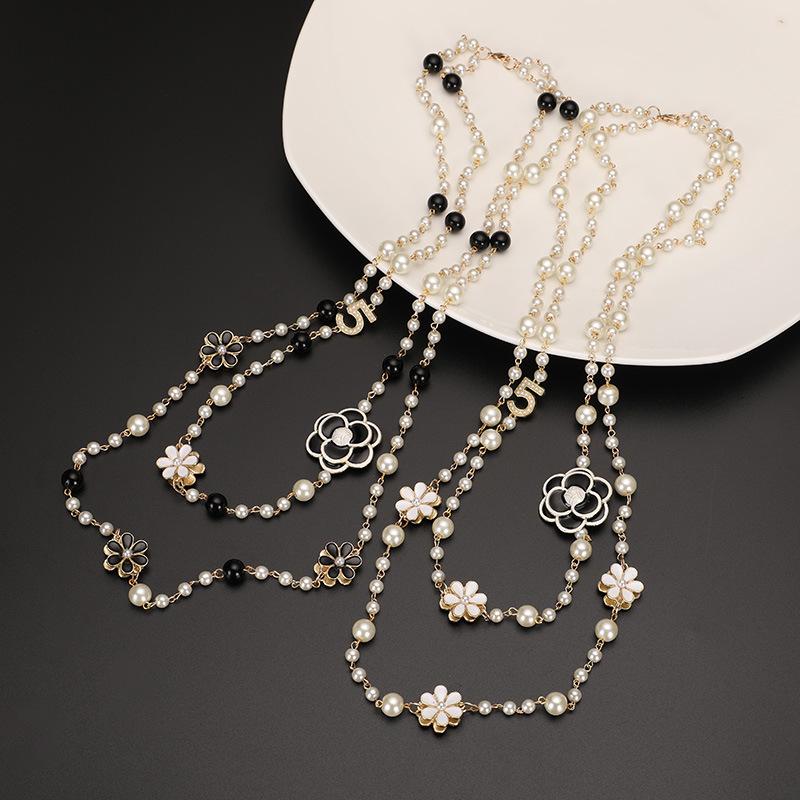 2023 Glass Pearl Double Layer Long Pendant Necklace for Women