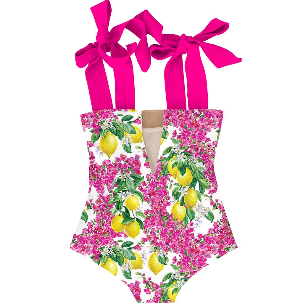 2026 New Sexy One Piece Swimsuit Shoulder Strappy Swimsuit Print Floral Swimwear Women Backless Bathing Suit Beach Wear Monokini