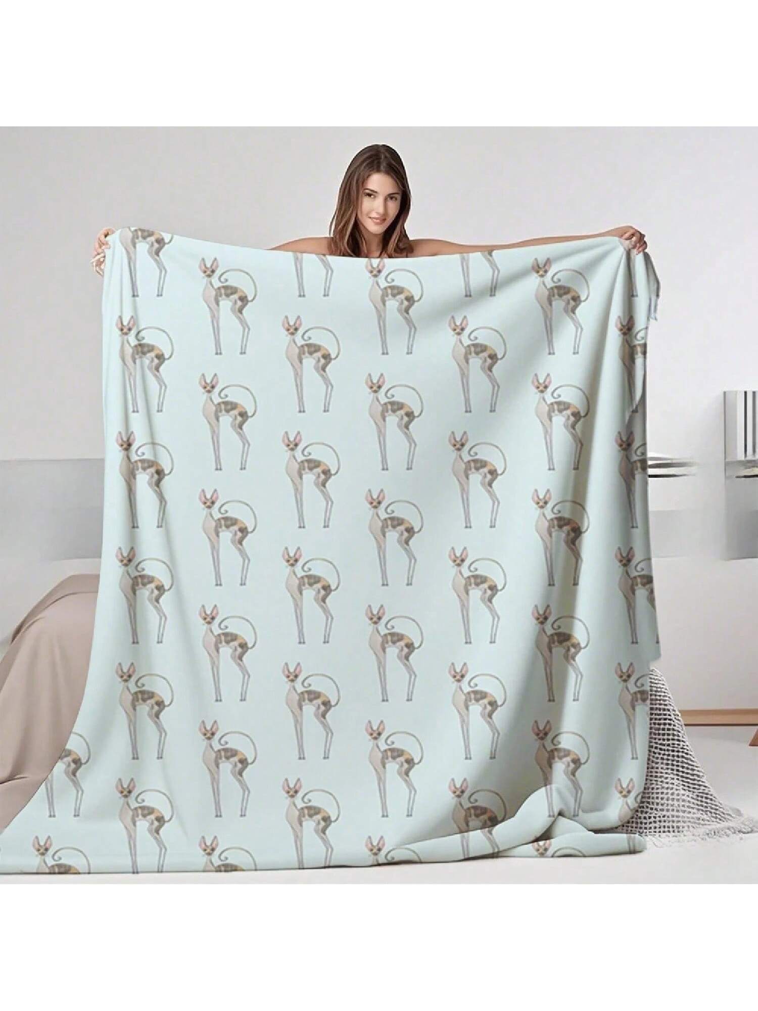 Flannel Cozy Contemporary Chic Blanket Cornish Rex Double-Sided Throw Decorative Throw Hypoallergenic Machine-Washable Blankets 75X95CM