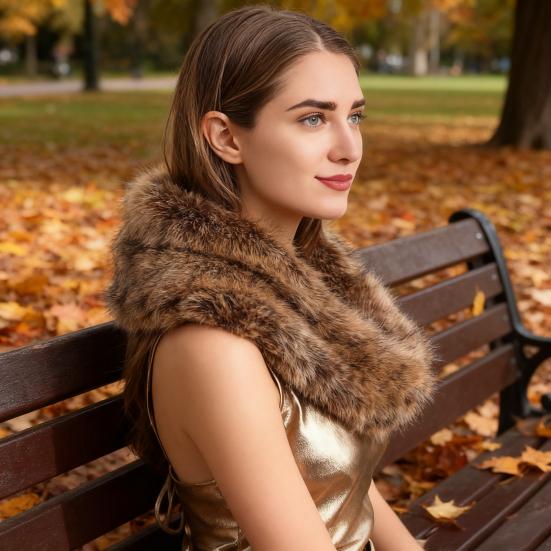 Faux Fur Scarf with Velvet Lining Invisible Fur Clip Artificial Fur Shawl Dresses Coats Fake Collar Neck Scarf