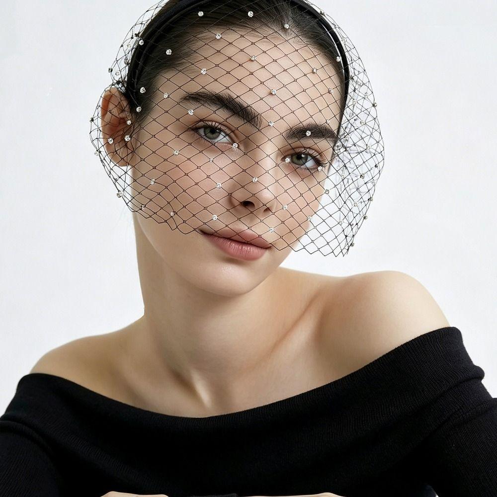 Elegant French Style Birdcage Veil Rhinestone Pearl Bridal Headwear Charm Shiny Bride Veils Women