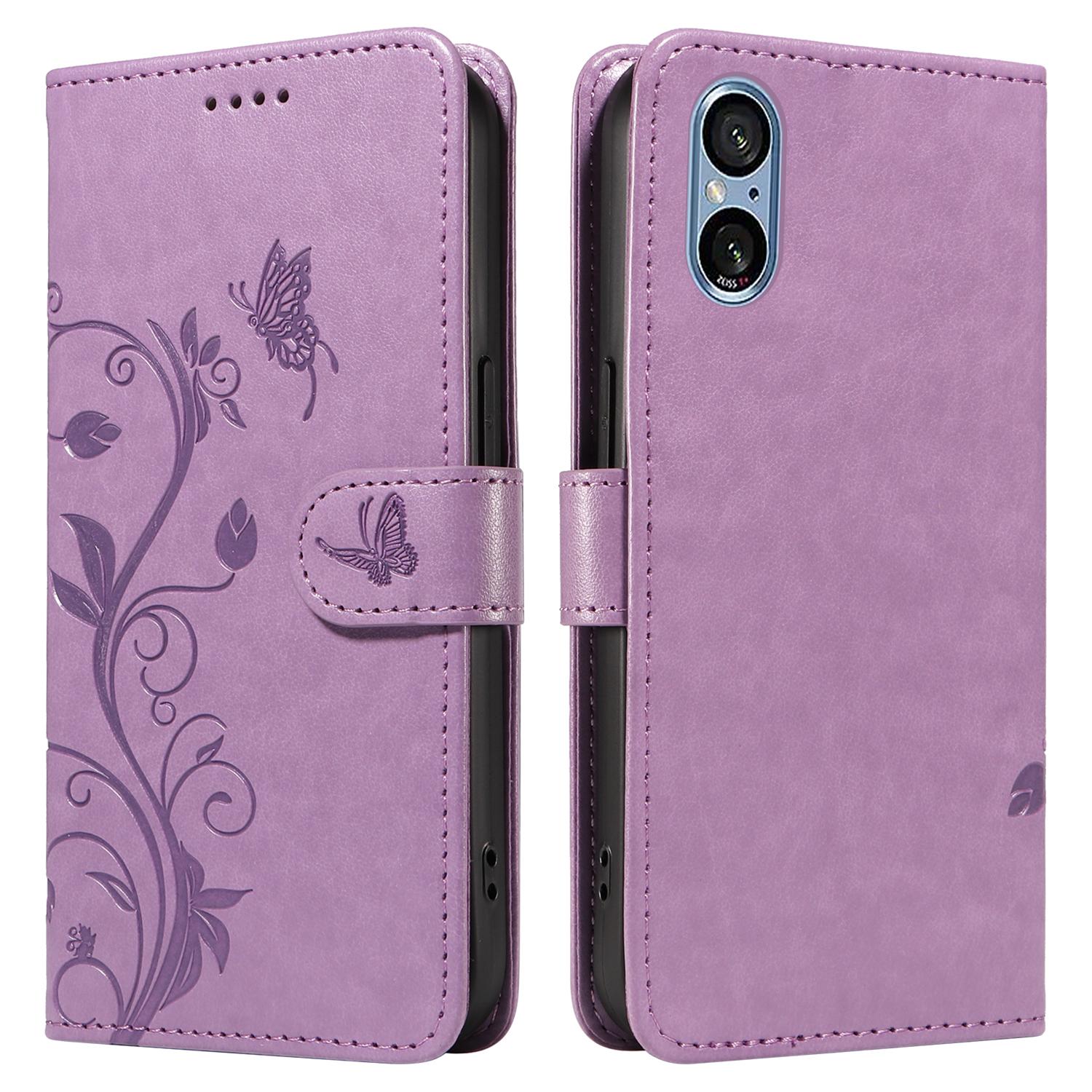 

For Sony Xperia 10 VI PU Leather Cases Flower Pattern Wallet Stand Phone Cover with Strap Light Purple