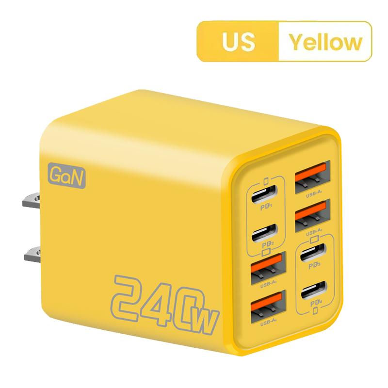 240W GaN USB C Charger 8 in 1 Fast Charging Phone Charger Power Adapter For iPhone Samsung Xiaomi Type C EU/US Plug Wall Charger