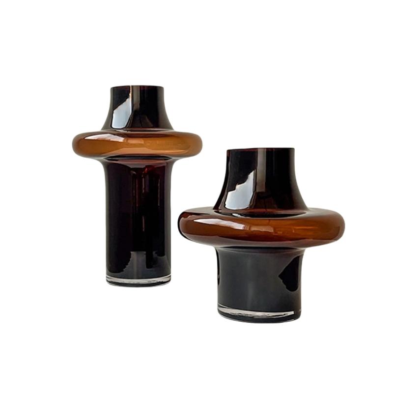 Glass Vase Geometric Arc Shape Transparent Coffee Colored Vase Flower Arrangement Terrarium Home Decoration Accessories