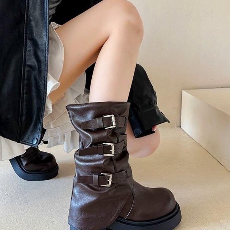 Fashion Block Heel Square Toe Fashion Boots 2025 New Early Autumn Mid-Tube Casual Sleeve Booties for Women