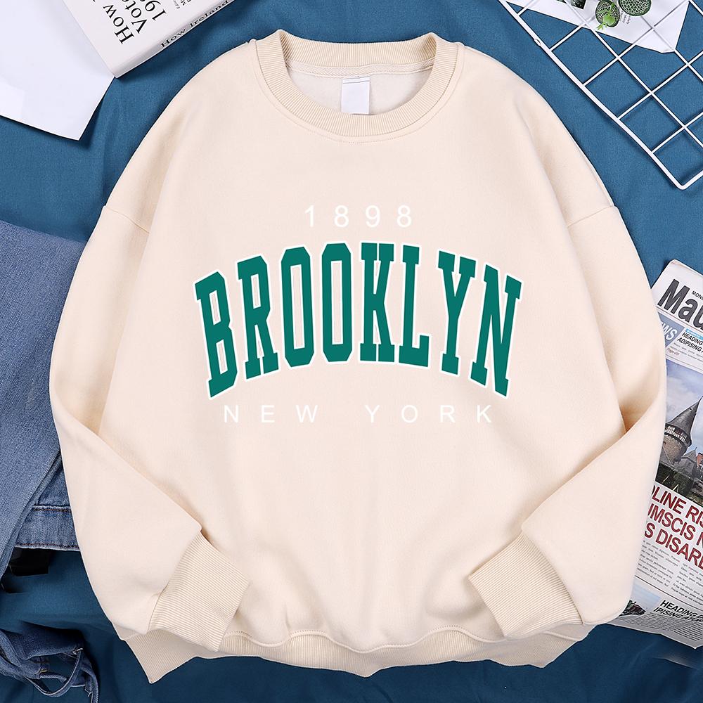 1898 Brooklyn New York Printing Clothing Women Unisex Pullover Fleece Hoodie Fashion Casual Loose Hoody Autumn Cartoon Women Hoodie L бежевый