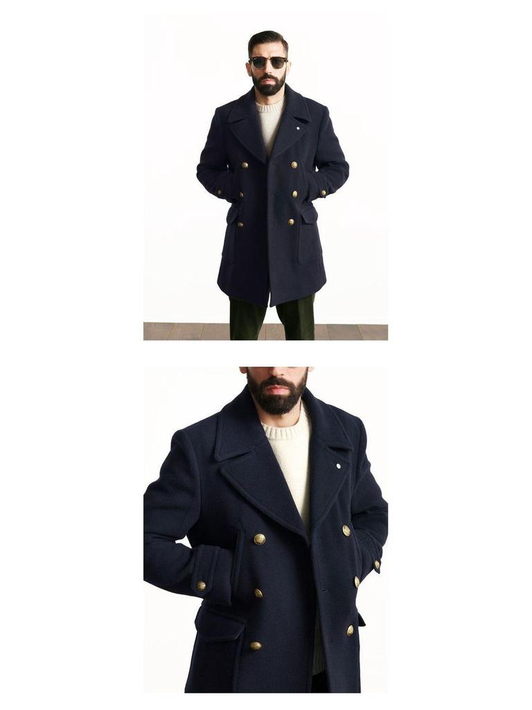 2023 Herren Britischer Mittellanger Wollmantel - Herbst/Winter Langarm Oberbekleidung