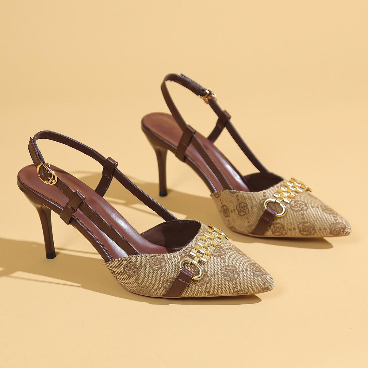 

Летние новые модные женские сандалии на высоком каблуке с острым носком, корейская версия, сандалии на высоком каблуке с ремешком, сандалии-стилетто с закрытым носком 42 хаки