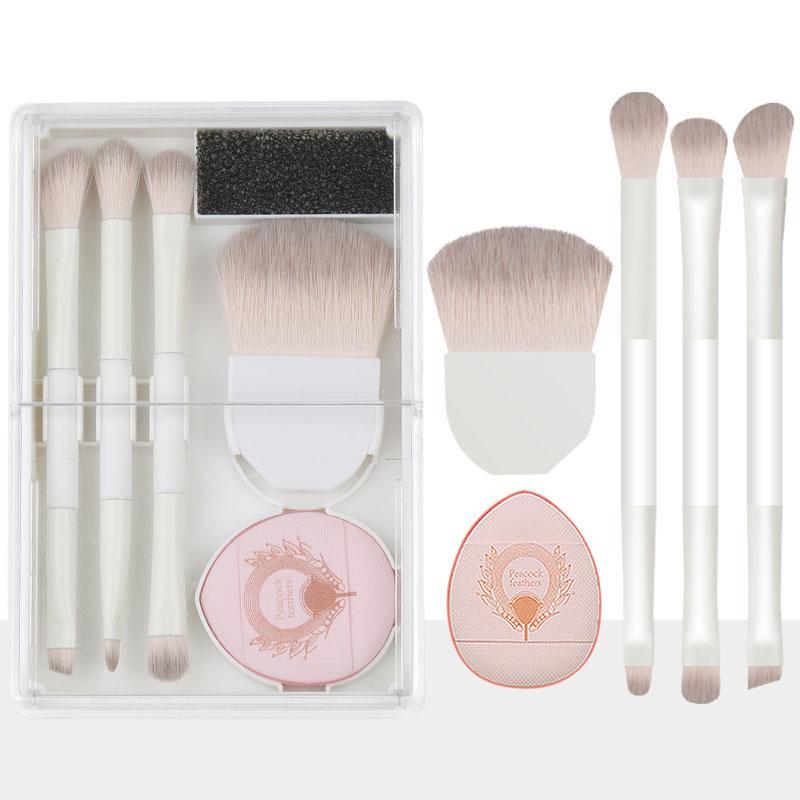 

Набор из 5 кистей для макияжа, контурная основа, тени для век, кисть для румян, пуховка, портативные косметические кисти для путешествий с коробкой белый