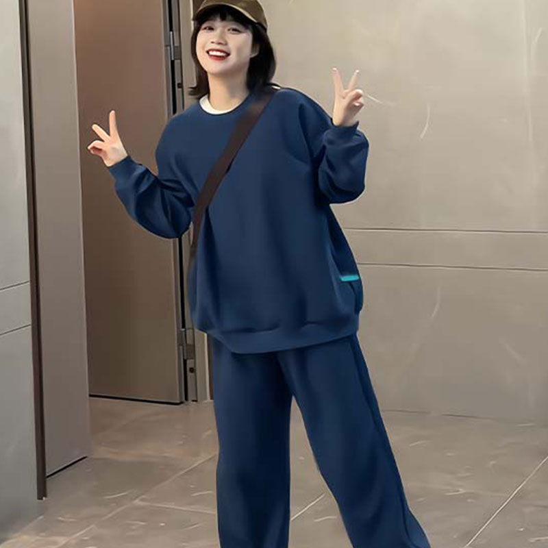 Women's Autumn/Winter Casual Sports Suit - Loose Slimming Round Neck Sweatshirt & Joggers Two-Piece Set