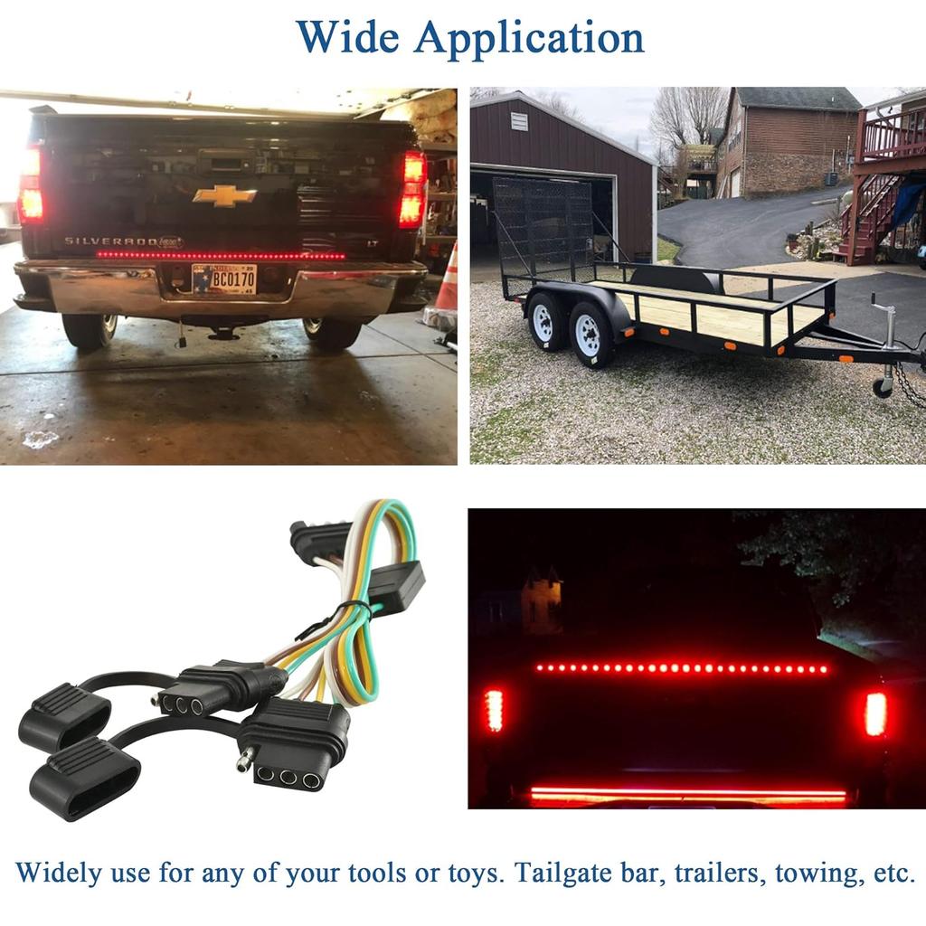 Oyviny 4 Pin Flat Y-Splitter Plug Adapter With 17.5 Inch Trailer Extension Harness For LED Tailgate Light Bar And Trailer Lights Pure Copper Wires