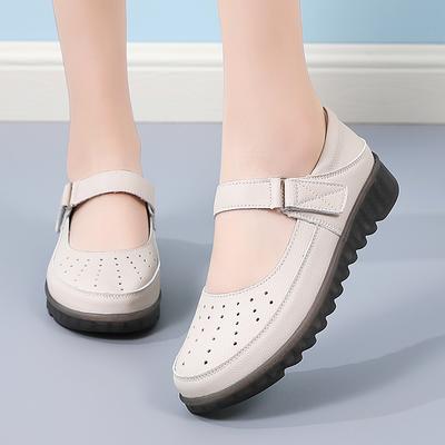 New Shoes for Women Nurse Shoes Cushion Sole Leather White Women Flats Ladies Sandalias De Mujer Verano 2024 Zapatillas De Mujer