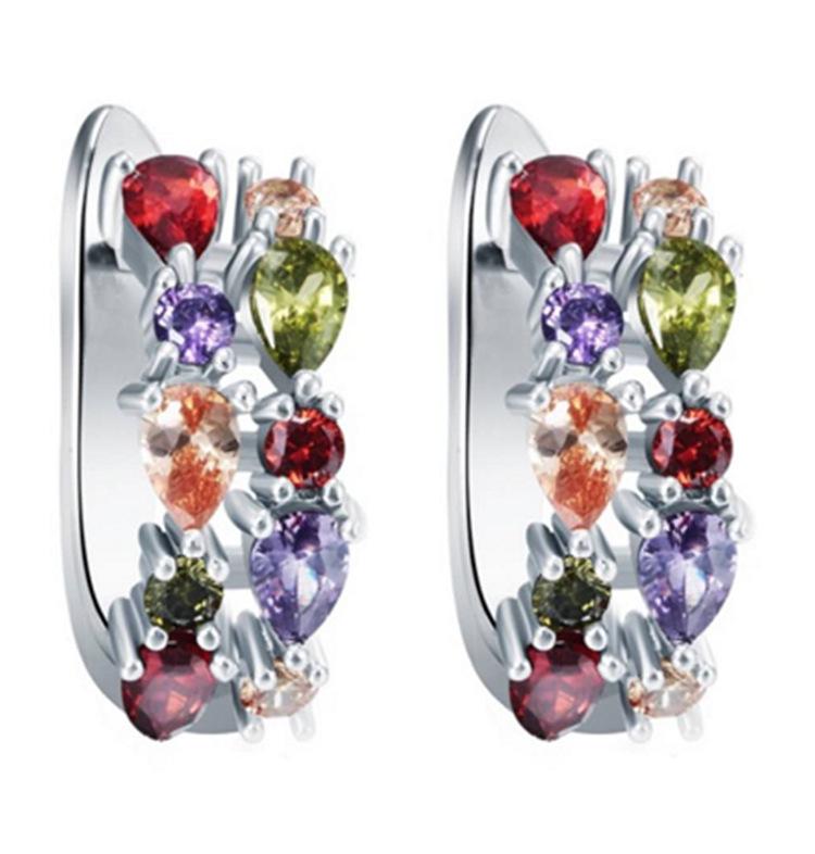 Elegant Light Blue Rectangular Diamond Korean Earrings