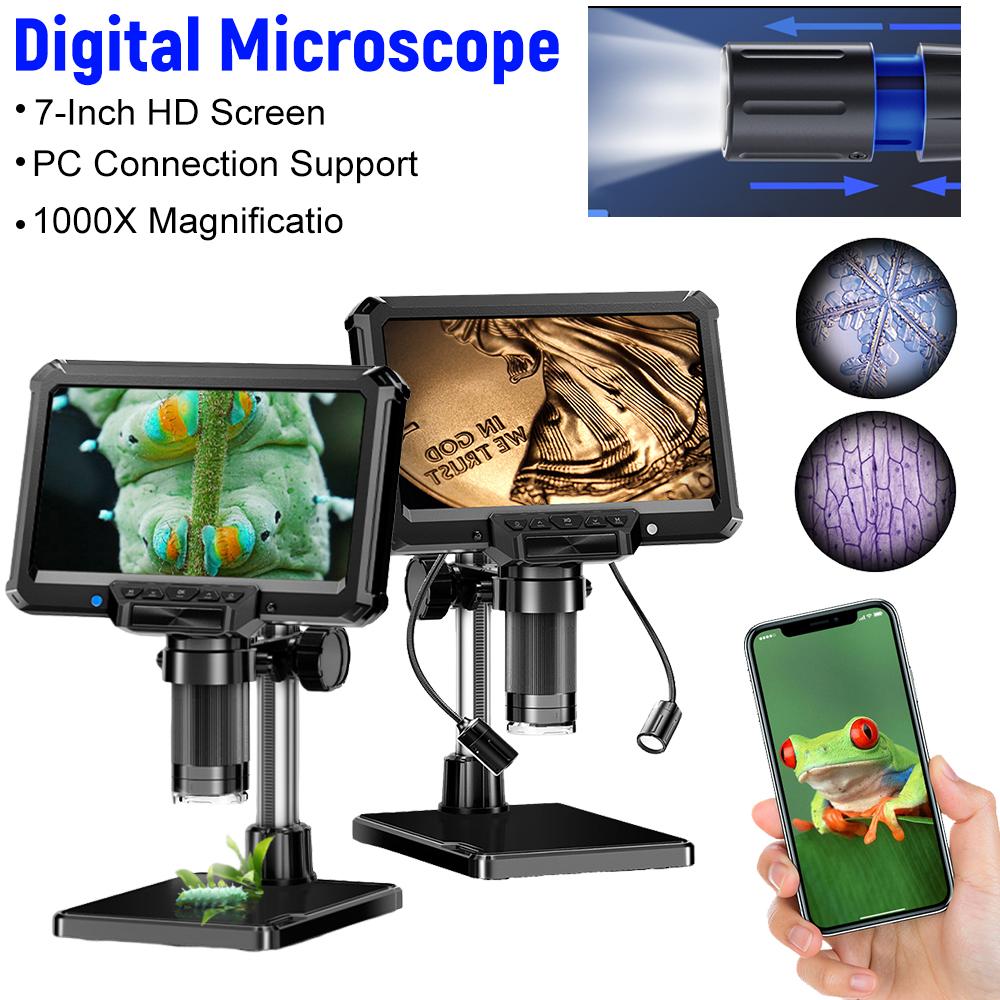 7Inch Digital Microscope 1080P Soldering Microscope 1000X Magnification Magnifier PC Connection Magnifier for Electronics Repair