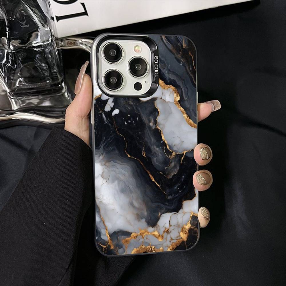 Watercolor Marble Silver Plated Inside Phone Case For iPhone 17 16 15 14 11 12 13 Pro Max Plus X XR XS Max Colored