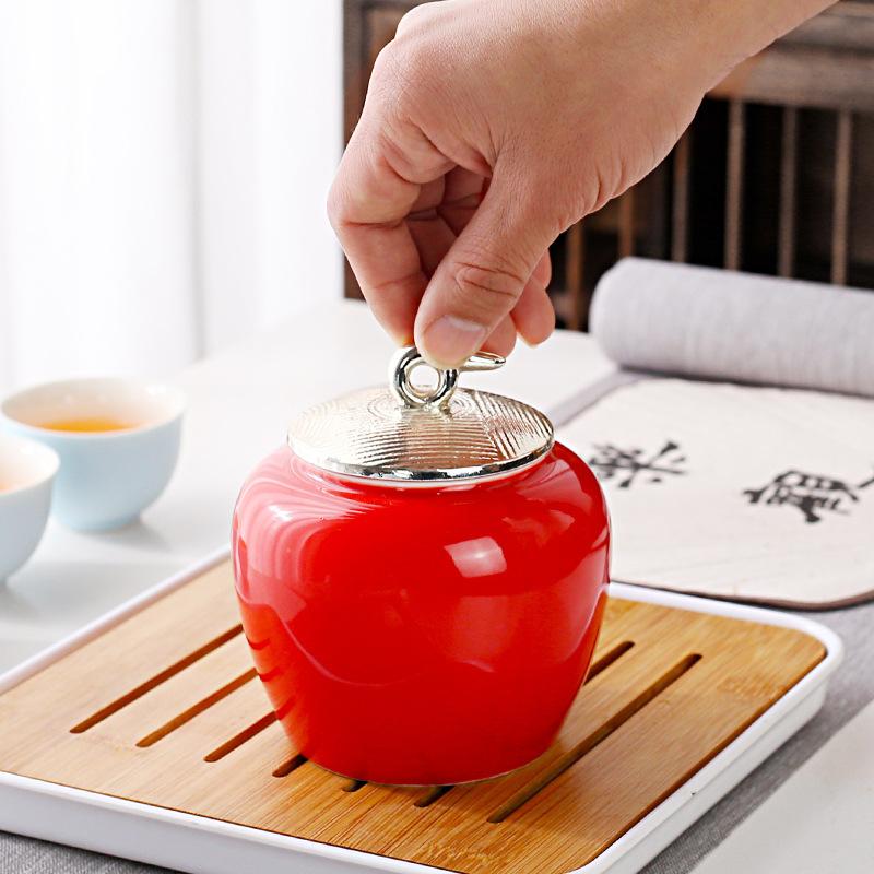 European-style Ceramic Tea Canister Round Gongfu Tea Storage Jar Celadon Sealed Container for Candies Nuts and Spices Kitchen