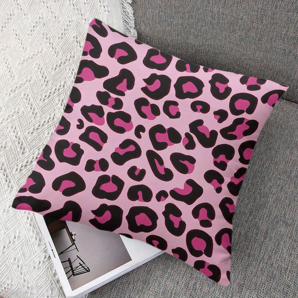 Pink Leopard Print square Jacquard Pillow Cover for Sofa Office Waist Cushion Cover Home Decorative Pillowcase