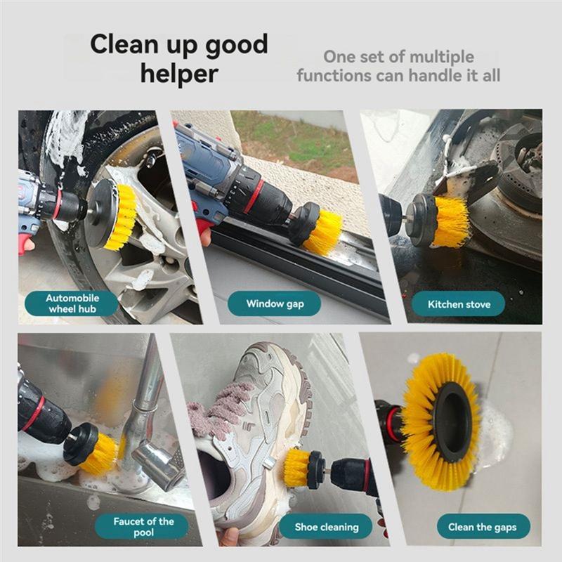 Electric Floor Scrubber 5-Piece Cleaning Brush Set Round For Carpet, Glass Car Wheel& Car Wash Tools