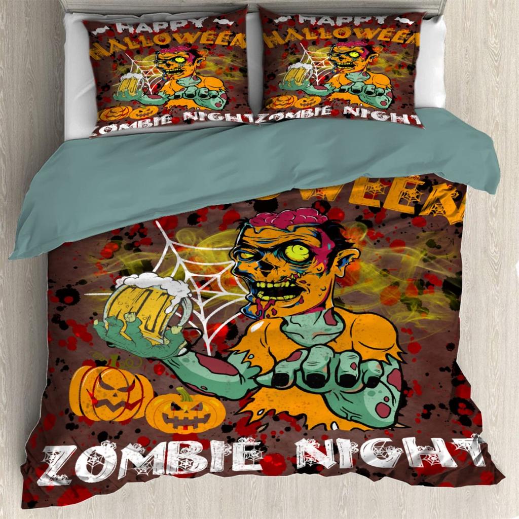 Zombie Duvet Cover Set For Boys Men King Size Lightweight Down Horror Theme Quilt Cover 2 Pillowcases 1 Comforter Cover No Quilt