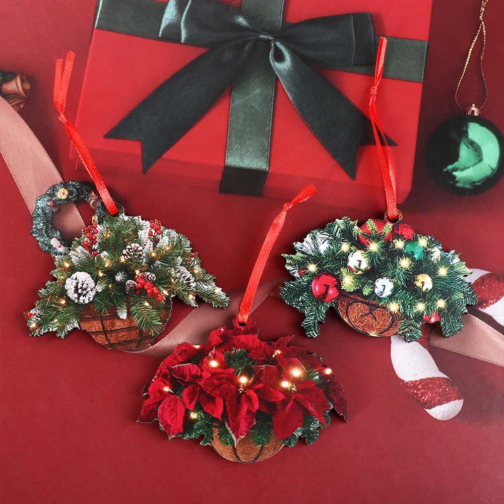 2D Flower Basket Hanging Ornament Wooden Mini Flower Basket Small Bell Pine Cone Pendant  Home